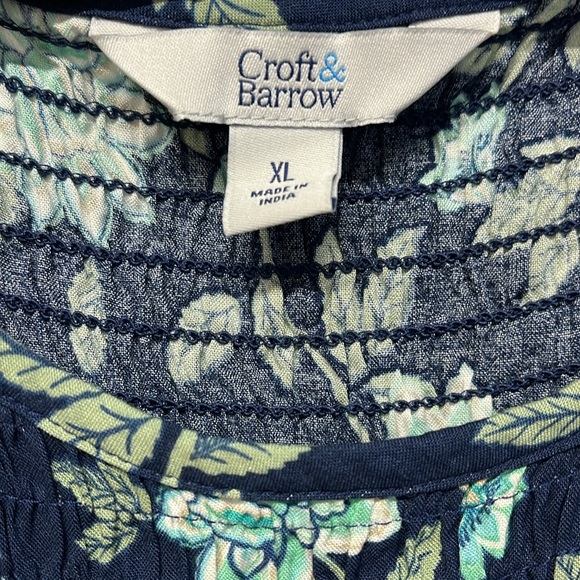 Croft & Barrow Dress Smocked Challis Swing Midi Blue Green Floral Pockets XL - Picture 4 of 7